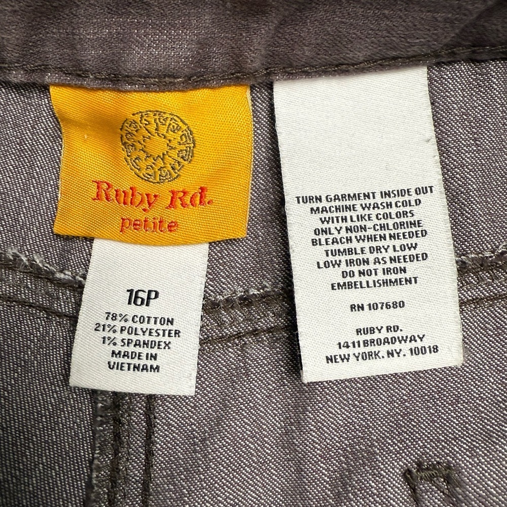 Ruby Rd. Embellished Straight Leg Pants Size 16 | Brown Beaded Floral Pocket - Picture 5 of 5